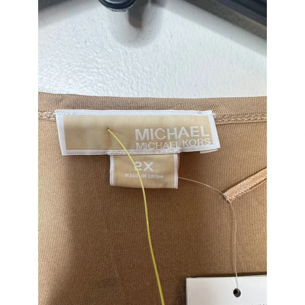 Michael Kors Dark Camel Gold Sequin Front Short Sleeve‎ Top
